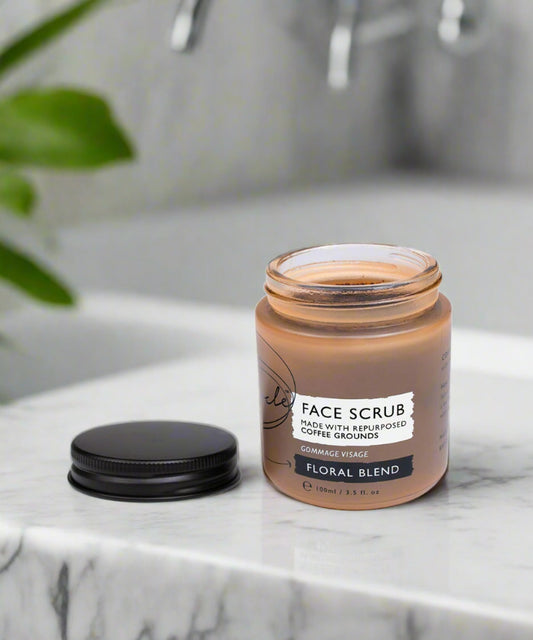 Face scrub with coffee grounds - floral blend